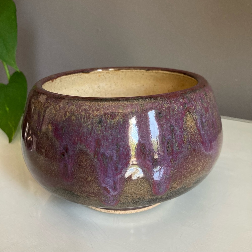 Studio Pottery Purple Drip Glaze Bowl